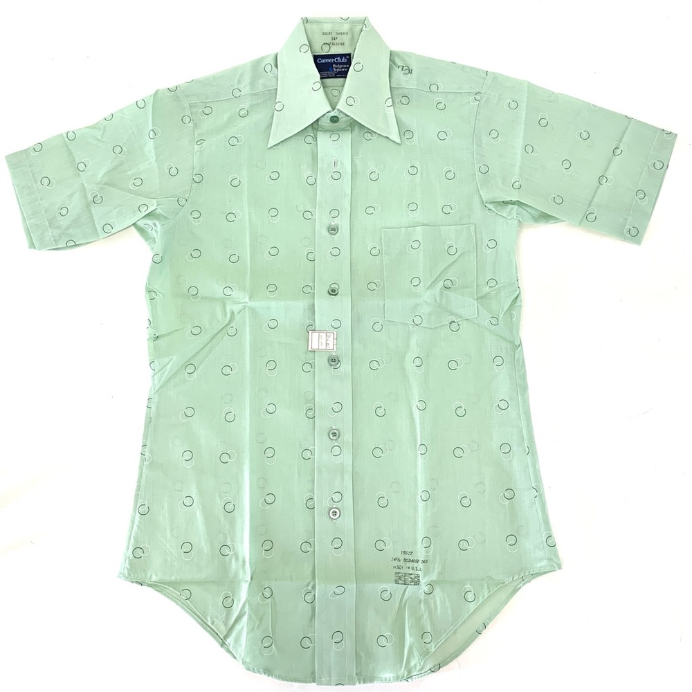 NEW! Career Club Belgrave Vintage Shirt Men Disco Funky Small 14 1/2 Green MCM